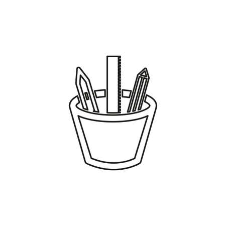 stationary vector icon, pencil with pen and ruler set - school education icon. Thin line pictogram - outline editable strokeのイラスト素材