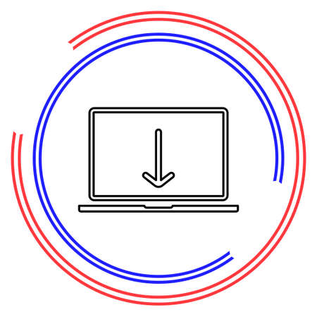 laptop Download icon. Thin line pictogram - outline editable strokeのイラスト素材