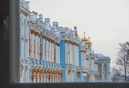 The grand imperial palace of Catherine the Great seen out the windowの写真素材