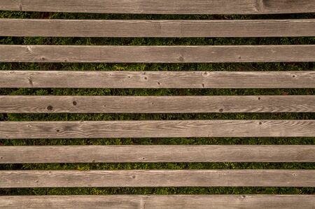 Horizontal wooden pattern with living fence in the background