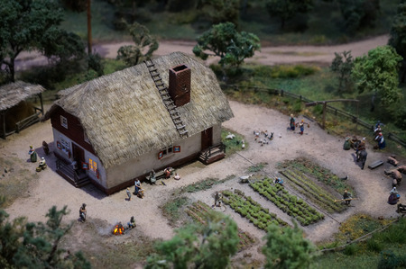 Saint Petersburg, Russia - 25.12.2016: Rural scene at the  Petrovskaya Akvatoria miniature museumのeditorial素材