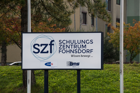 Fohnsdorf, Austria - 29.09.2017: Board outside the Schulungszentrum Fohnsdorfのeditorial素材