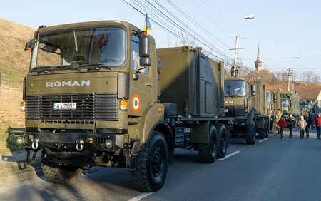 Alba Iulia, Romania - 01.12.2018: Romanian built Roman trucks used by the Romanian Armyのeditorial素材