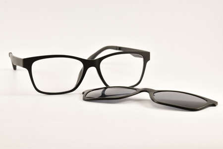 black eyeglasses on white backgroundの写真素材