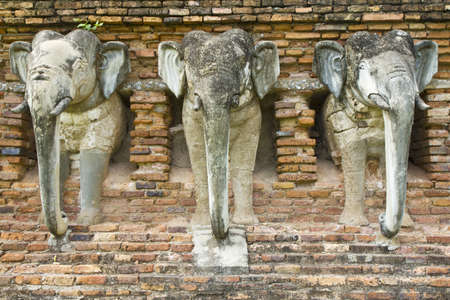  Chedi ,elephant , Wat Sorasak, Sukothai, Thailand. の写真素材