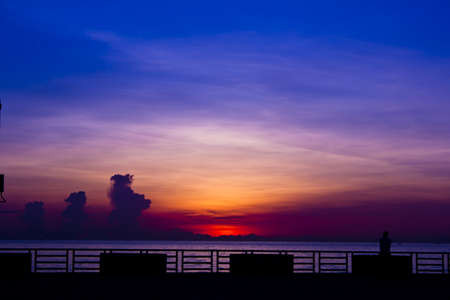 the sunlight in the morning with a man alone on Chaum beach , Thailand , 
