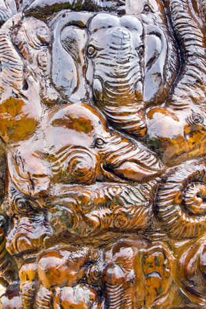 motif , wood ancient elephant that carve on the elephant , temple , Wat Huay Mongkol, Thailand , の写真素材