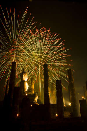 day Loy Krathong of Thailand where has something fireworks dot for celebrates guard nighttime happinessの写真素材