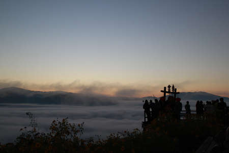 Sea fog Yun Laii Viewpoint is situated in Shandicun or Yunnan Chinese village which is located 4.5 kilometers from Pai in Mae Hong Son province, northern Thailand.の写真素材