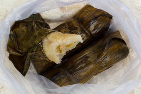 Bananas with Sticky Rice. Use banana wrapped in sticky riceの写真素材