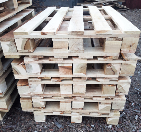 stacks of wooden palletsの写真素材