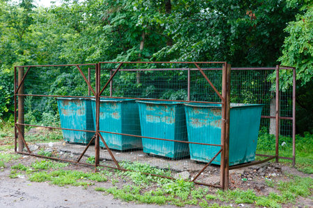 Garbage cans in the city parkの写真素材
