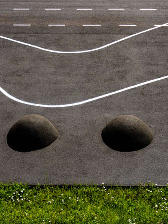 Detail of an obstacle course for wheel chair drivers at day.の写真素材