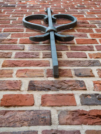 Traditional ib8ron work at facade of old house in Europe at facade of swedish warehouse museum in city of Stade.の写真素材