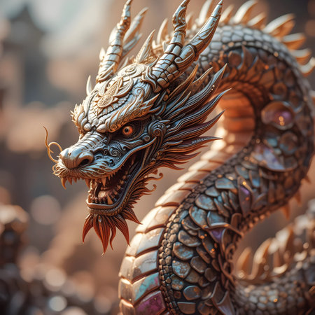 Dragon statue in the temple, Thailand, close-up.の素材