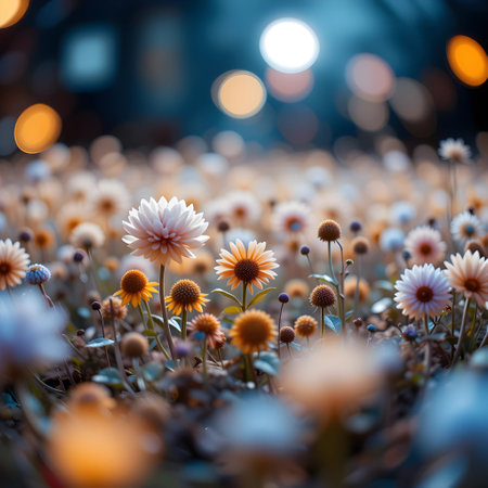 Colorful flower in the garden with bokeh lights background.の素材