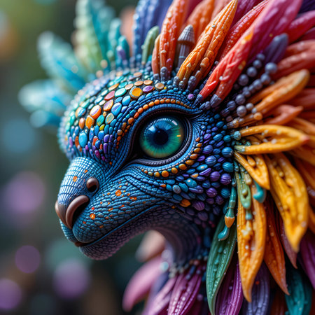 Close up of colorful dragon head made from plasticine, Thailand.の素材