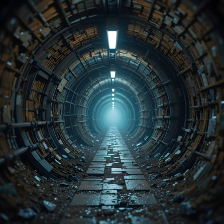 Futuristic corridor. 3d rendering toned image double exposureの素材