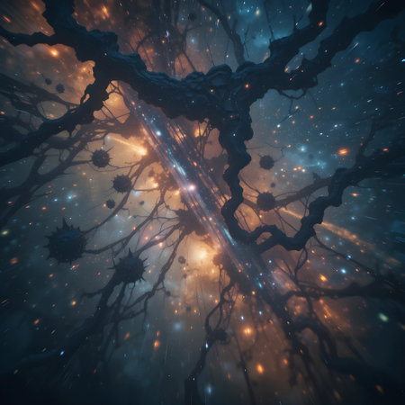 Fractal 3D illustration of a virus in a dark spaceの素材