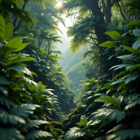 Beautiful tropical forest with sunlight in the morning. Nature background.の素材
