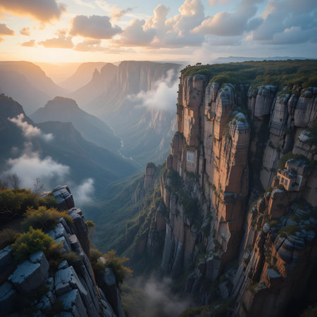 Beautiful sunset over the mountains in the national park of South Africaの素材