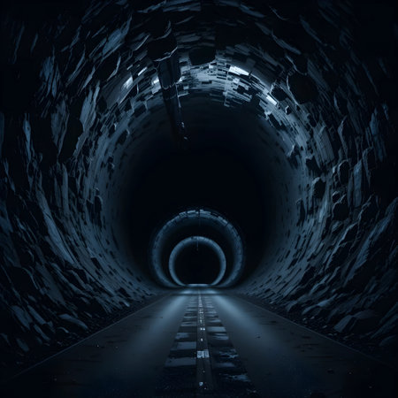 Futuristic tunnel with glowing lights. 3D Rendering.の素材