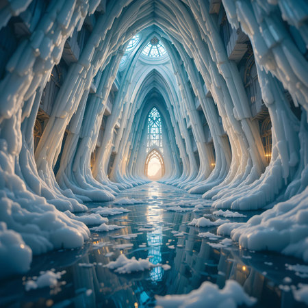 3D CG rendering of snow and icicles in the church.の素材