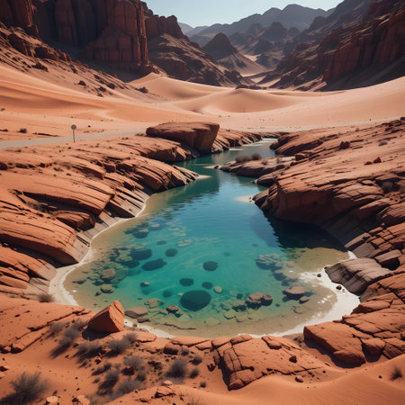 Hiking in the Sinai desert. Fantastic view of the lake.の素材