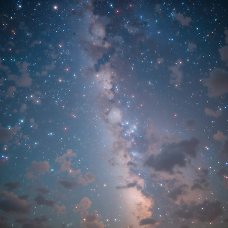 Night sky with stars and nebula. 3D rendering illustration.の素材
