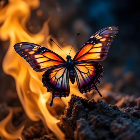 Butterfly in the fire. Close up of beautiful butterfly.の素材