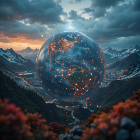 Global network connection on planet earth. 3D rendering. Elements of this image furnished by NASAの素材