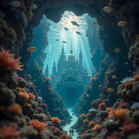 Fantasy underwater world. 3D illustration of a fantasy world.の素材