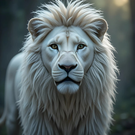 Portrait of a white lion in the forest, close up.の素材
