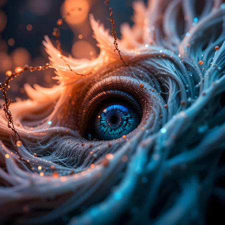 Close up of human eye with glowing iris. 3D renderingの素材