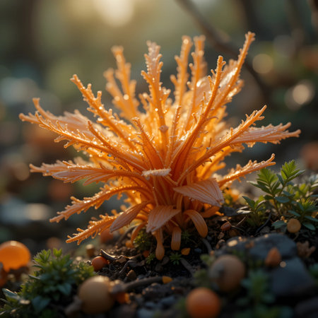 Mushrooms in the forest at sunset. Shallow depth of field.の素材