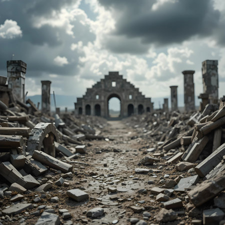 Ruins of the ancient city of Pompeii, destroyed by the volcano Vesuvius.の素材