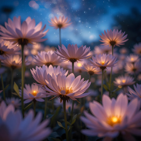 Beautiful daisies in the field at sunset. Nature backgroundの素材