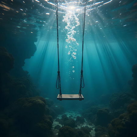 Swing in the sea. Underwater view. 3d renderingの素材
