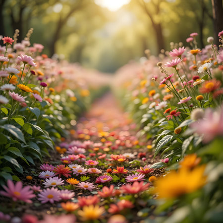 Colorful daisy flowers in the garden. Beautiful summer landscape.の素材