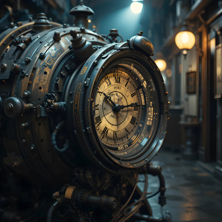 Vintage steampunk mechanical watch at night. Close-up.の素材