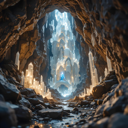 Fantasy alien cave. 3D illustration. Fantasy background. Virtual reality.の素材