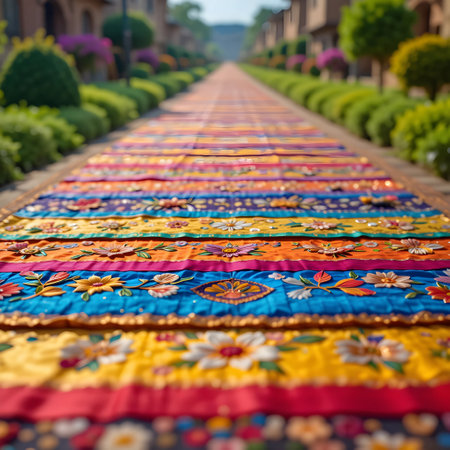 Colorful carpets on the street in Bali, Indonesia.の素材