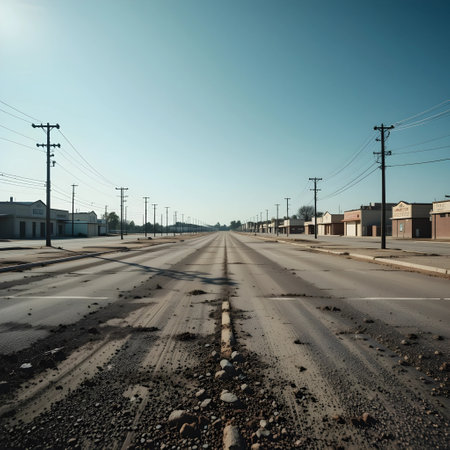 Empty street in the city with broken asphalt and potholes.の素材
