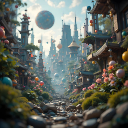 Fantasy landscape with fantasy and fairy tale castle in old town.の素材