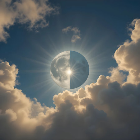 Sun and cloud in the blue sky. 3d render illustration.の素材