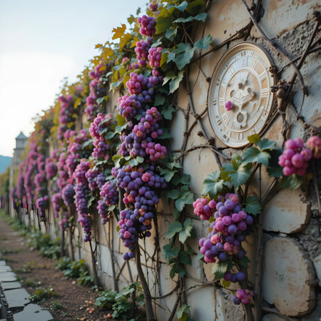 Vineyard with clock in Prague, Czech Republic. Copy space for textの素材