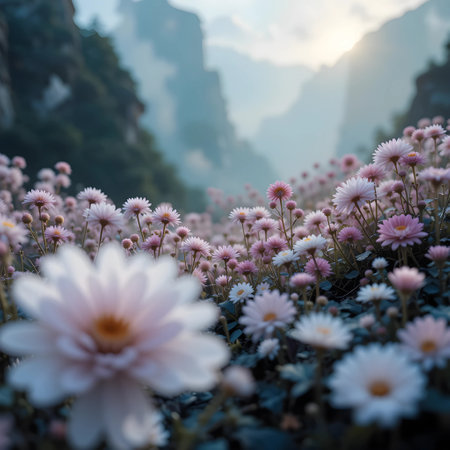 Chrysanthemum flower blooming in the garden with morning sunlightの素材