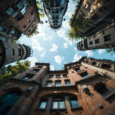 Low angle view of old buildings in Barcelona, Catalonia, Spain.の素材
