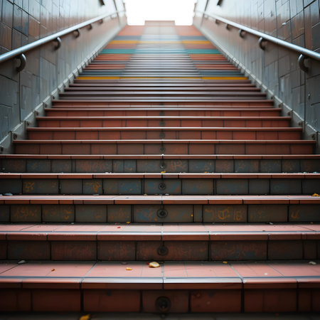Perspective view of stairs in an office building. Abstract backgroundの素材