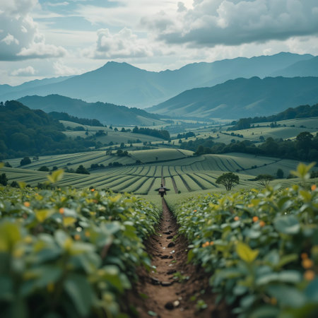 Tea plantation in the mountains, Mae Hong Son province, Thailand.の素材